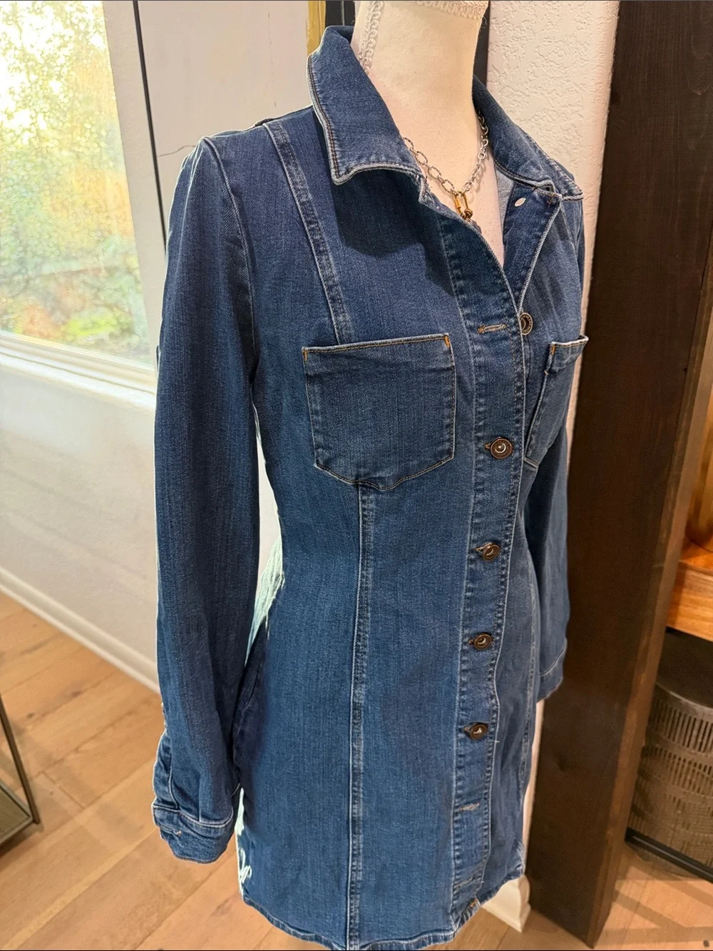 Zara Dark Blue Denim Button-Front Shirt Dress Size Small Cotton - Picture 3 of 12